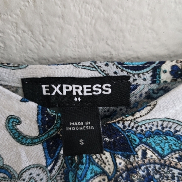 $70 Express Paisley BabyDoll Dress Women Sz S Blue White Sleeveless Coastal - Picture 6 of 14